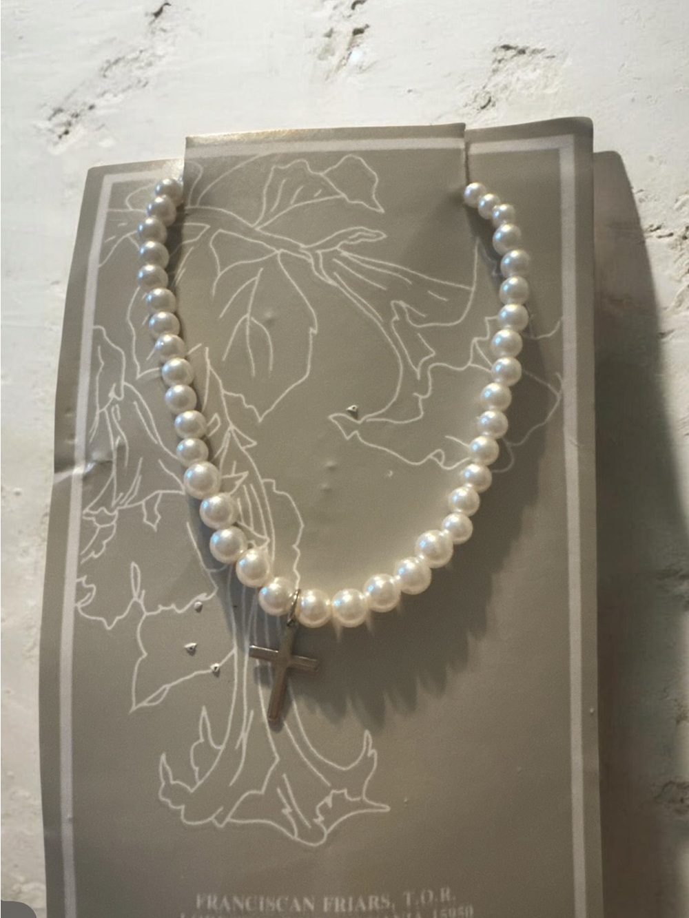 Pearl Bead Necklace with Cross Pendant
